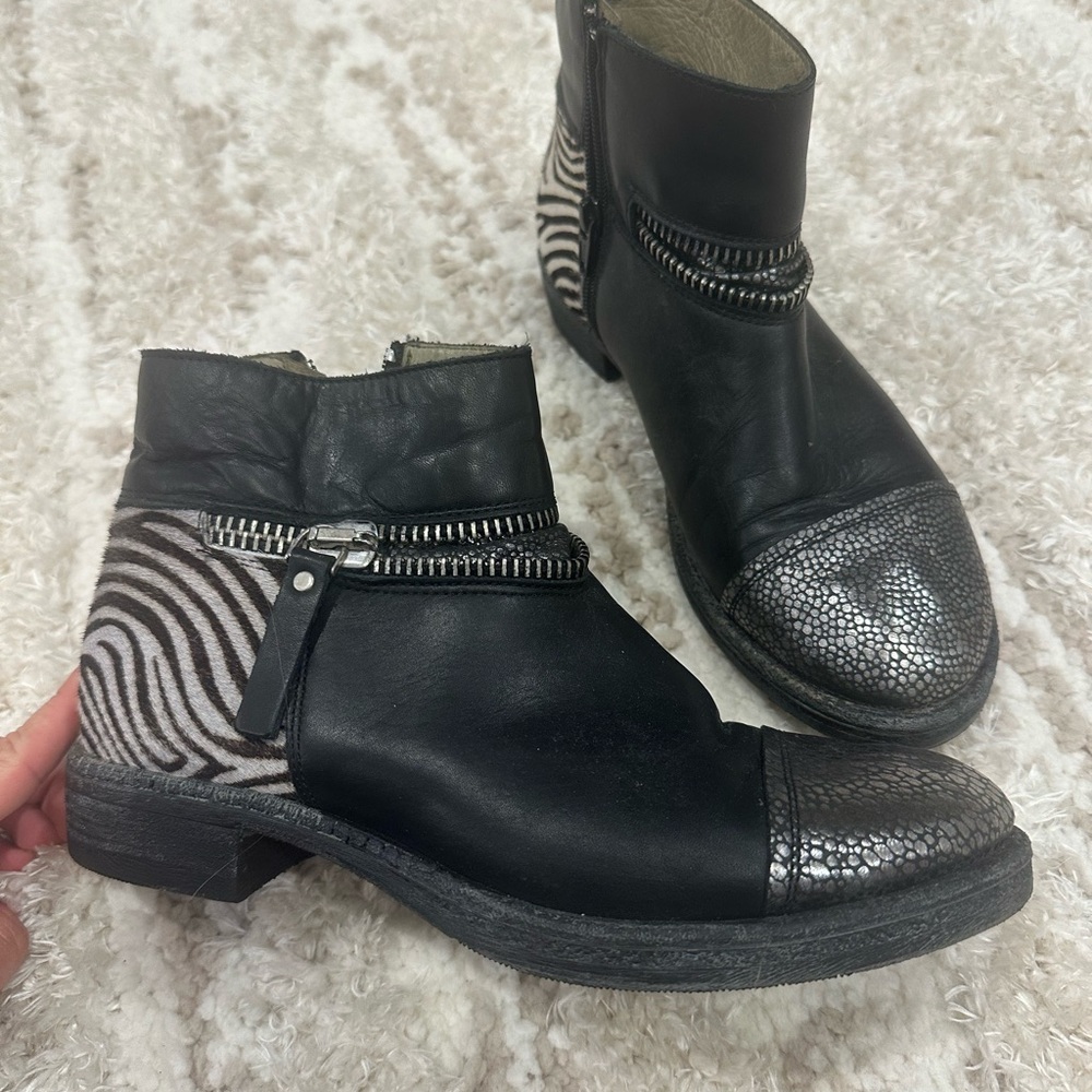 Italian Leather Black and Silver Ankle Boots